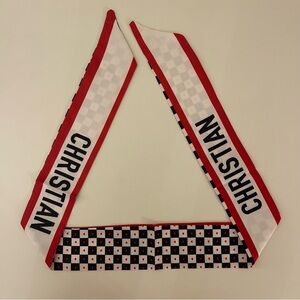 *C*H*R*I*S*T*I*A*N* Red Hearts Black White Pattern Twilly Bandeau Wrap Scarf